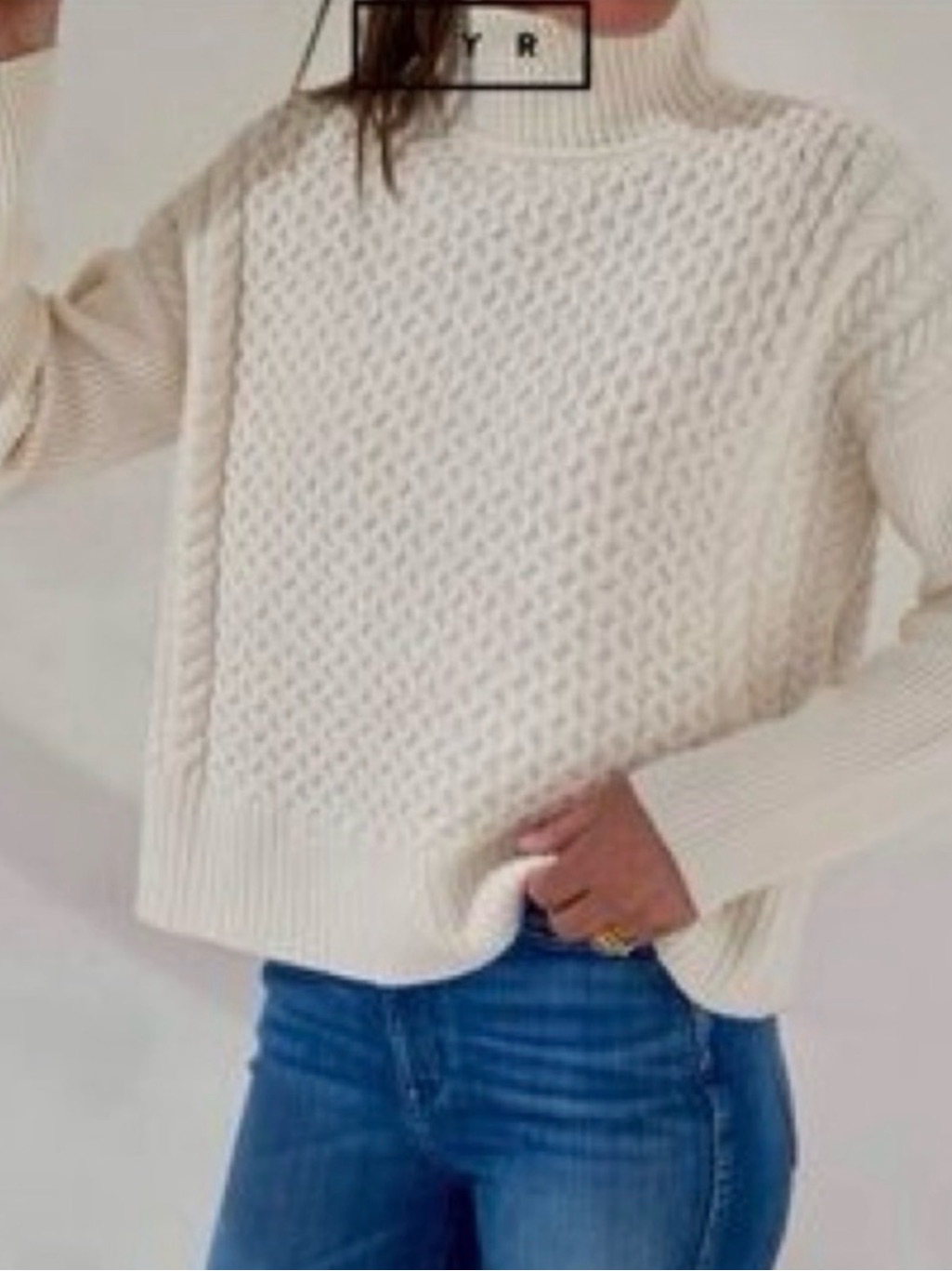 Ayr Le Square Cable-Stitch Merino Wool Turtleneck Sweater Cream M